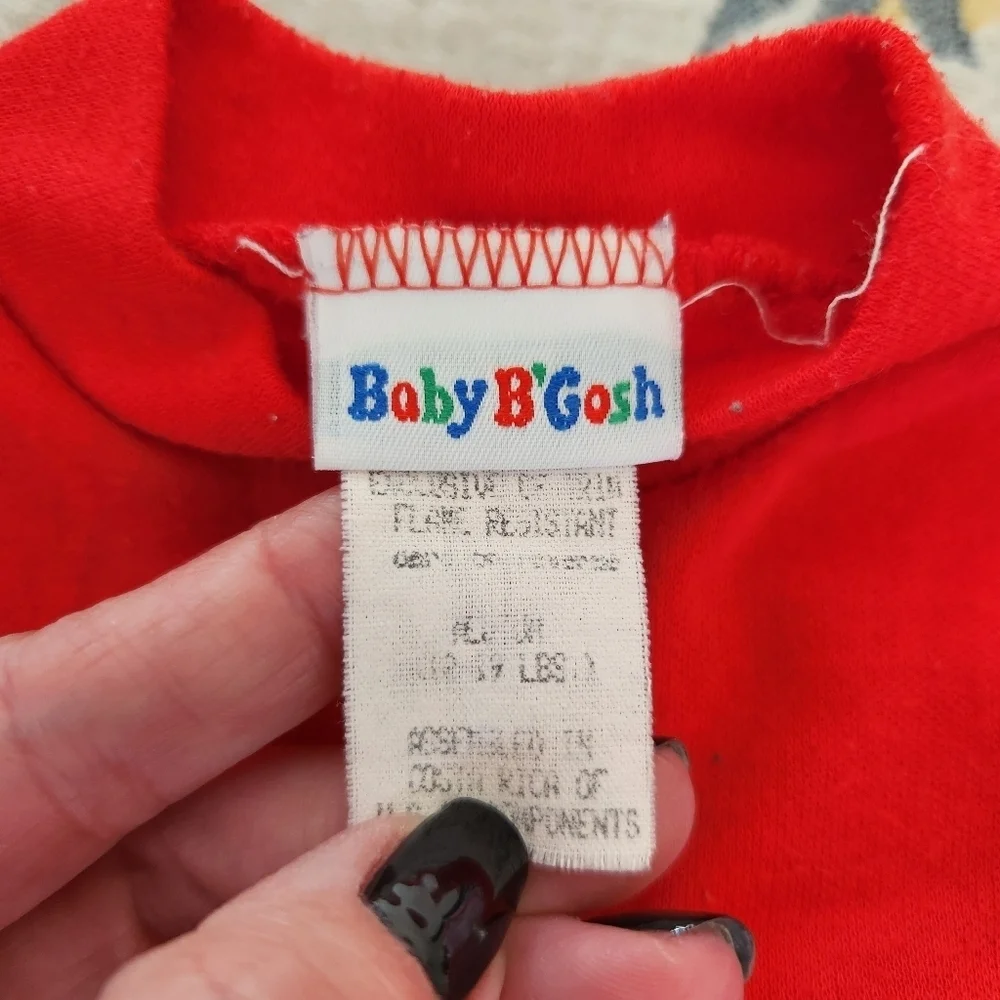 Baby B'Gosh Vtg Embroidered Logo Footie Sleeper Red Medium 19lbs Long Sleeve